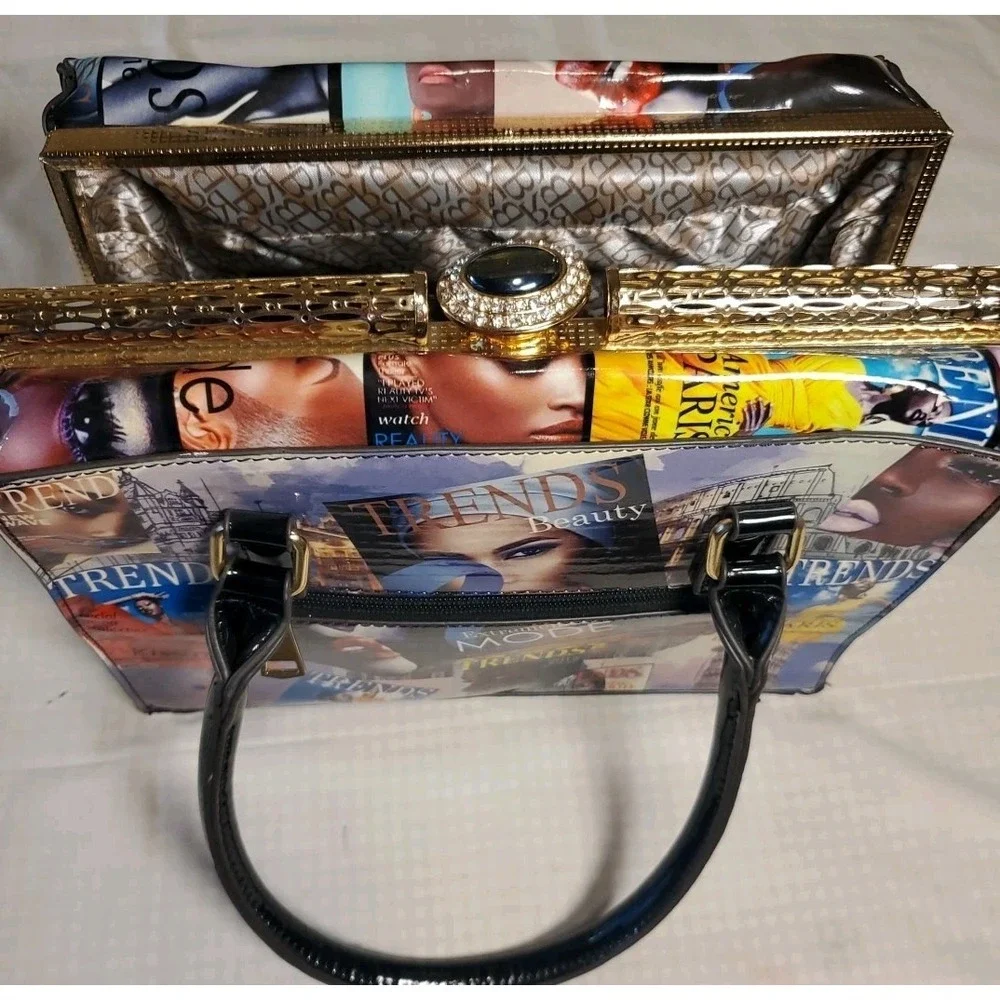Vtg Trends Handbag Satchel Glossy Fashion Magazine Print Handbag Funky‎ Artsy
